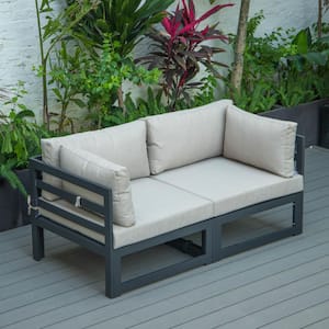 Chelsea Modern Black 2-Piece Aluminum Outdoor Patio Sectional Loveseat with Beige Cushions