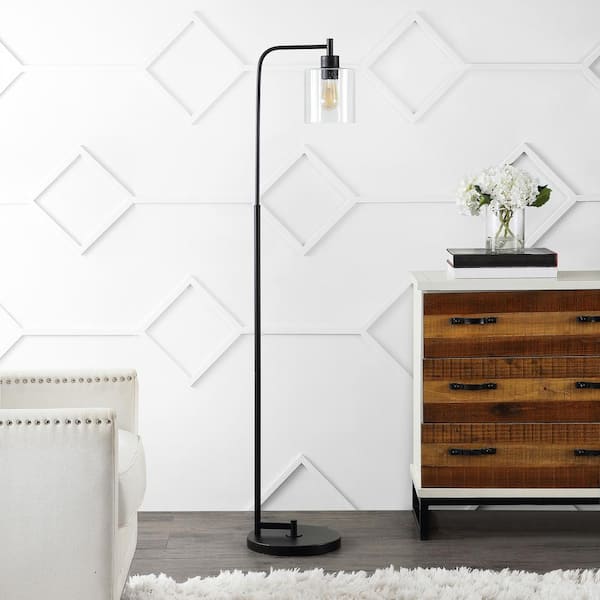 Jonathan Y Axel Modern 60 Iron Seeded Glass Farmhouse Industrial LED Floor Lamp Black