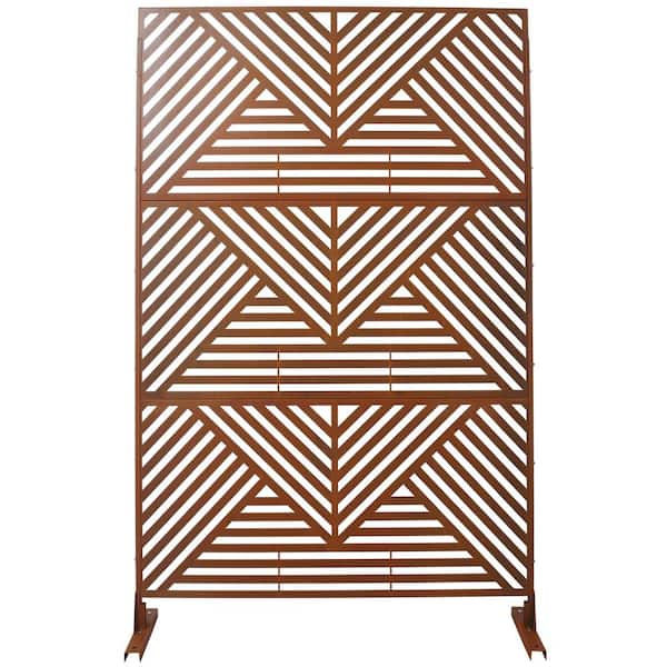 Misopily Elegant 48 x 76 in. Outdoor and Indoor Privacy Screen Metal, Freestanding Decorative Privacy Fence Panels in Rust Red