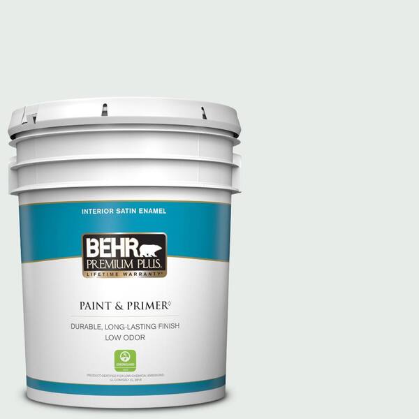 BEHR PREMIUM PLUS 5 gal. #BL-W05 Dusting Powder Satin Enamel Low Odor Interior Paint & Primer