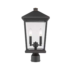 Beacon 19.5 in. 2-Light Bronze Aluminum Hardwired Outdoor Weather Resistant Post Light Round Fitter w/No Bulb Included