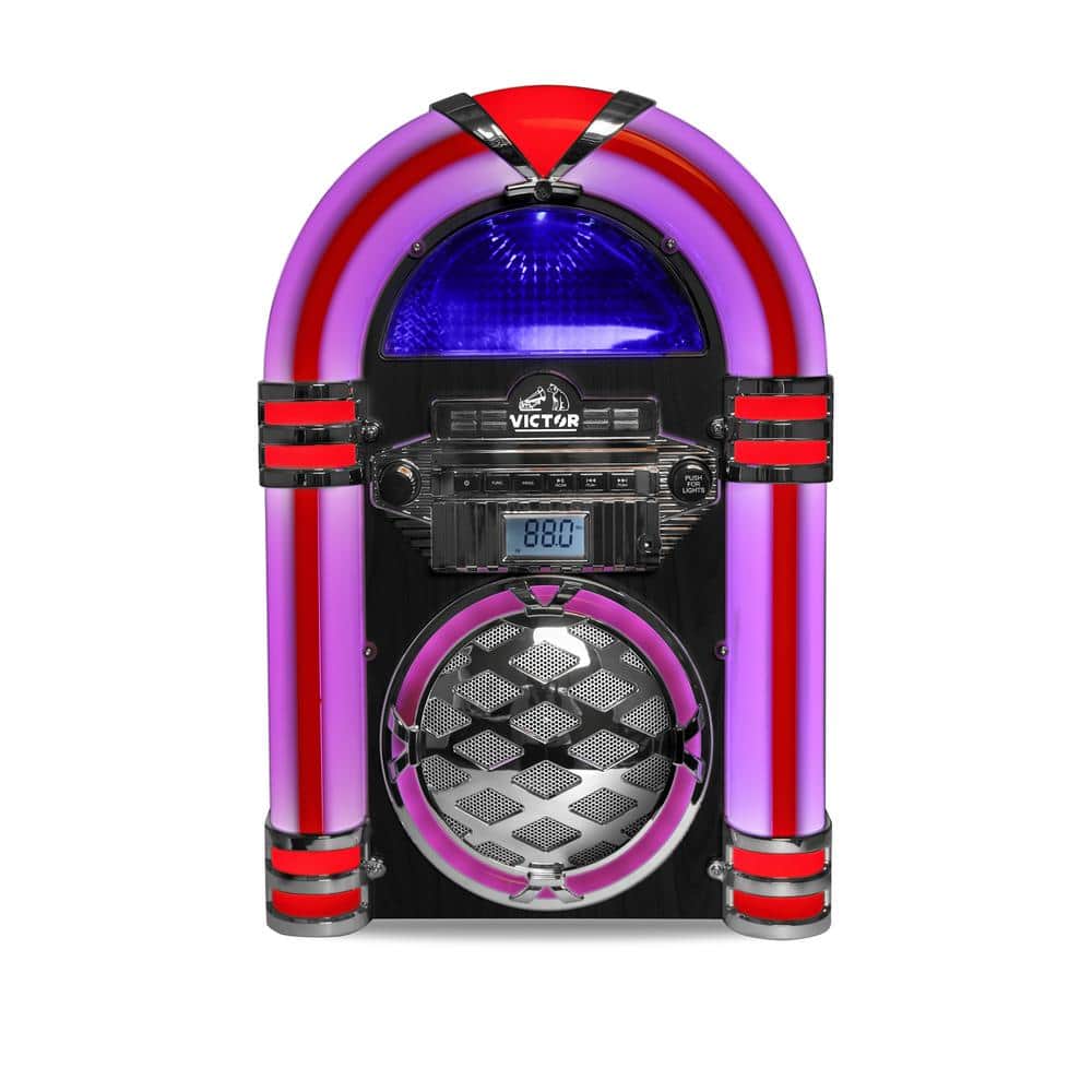 Victor Black Retro Bluetooth Jukebox Speaker with Multicolor LED Lighting
