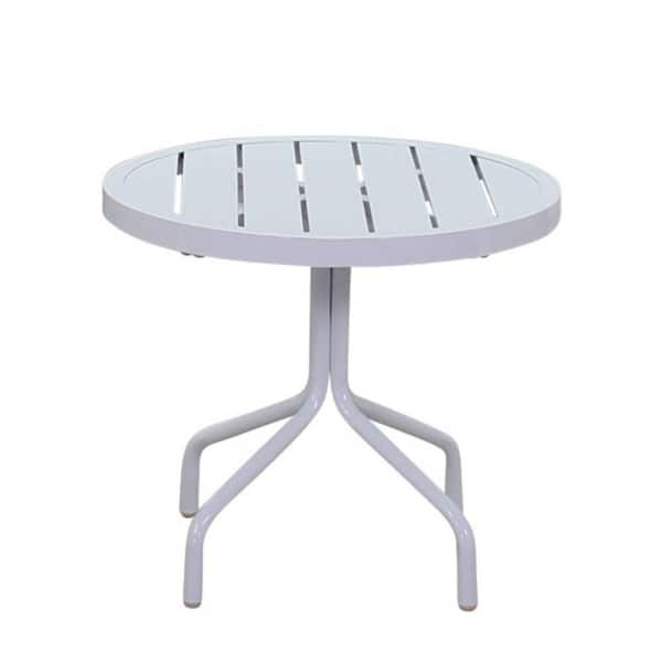 Courtyard Casual Santa Fe 20 in. Round End Table with Aluminum Slat Top in White