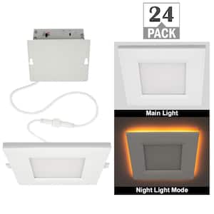 6 in. Square Canless Adjustable CCT Integrated LED Recessed Light w/ Night Light Feature & Black Trim Option (24-Pack)