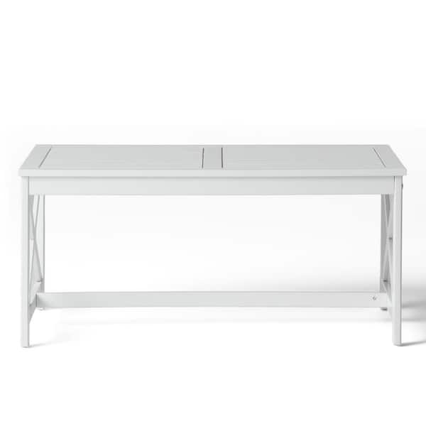 Noble House Ivan White Rectangle Wood Outdoor Patio Coffee Table