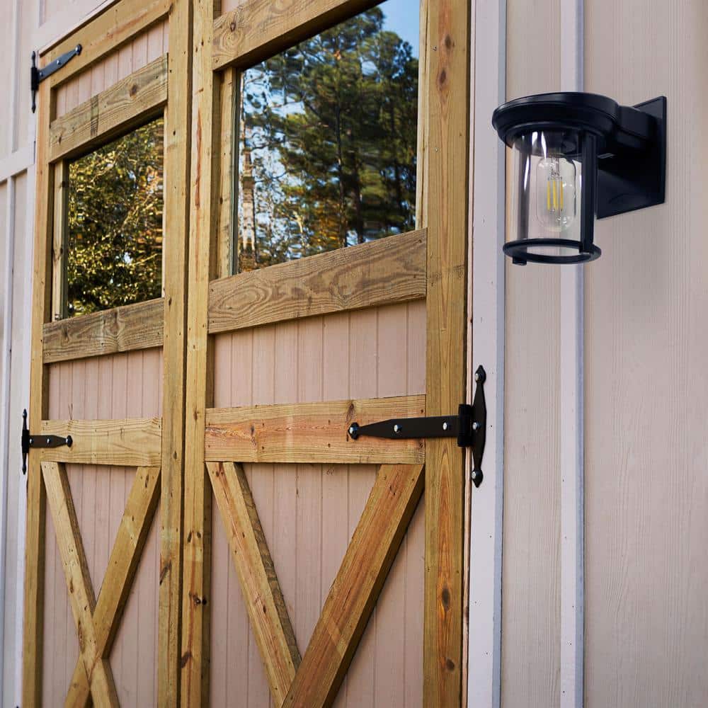 Black Aluminum Solar Lantern Sconce with Clear Glass Shade