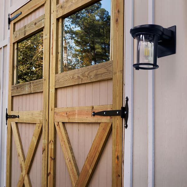 Black Dusk to Dawn Coach Outdoor Solar Lantern Wall Sconce with Warm White Edison Bulb for Porch/Garage (2-Pack)
