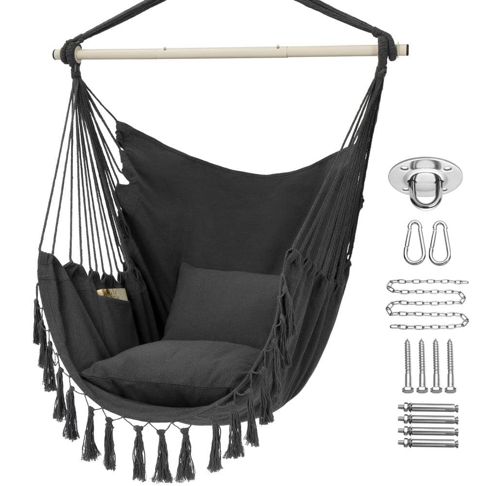 Hammock Chair Hanging Rope Swing, Maximum 500 lbs. 2-Cushions Included, Lar