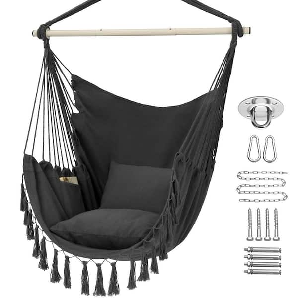 Hammock Chair Hanging Rope Swing Maximum 500 lbs. 2 Cushions