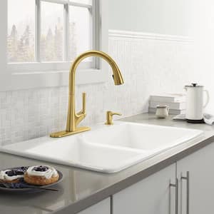 Elmbrook Single-Handle Pull-Down Sprayer Kitchen Faucet in Vibrant Brushed Moderne Brass