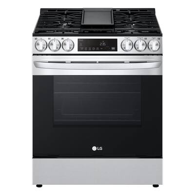30 in. 5.8 cu. ft. Slide in Smart Gas Range with 5 Burners in PrintProof Stainless Steel