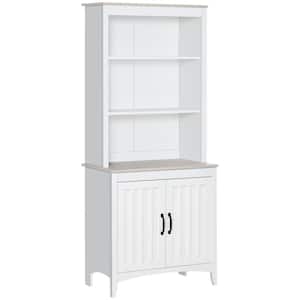 White Kitchen Buffet Hutch with 3-Tier Shelving