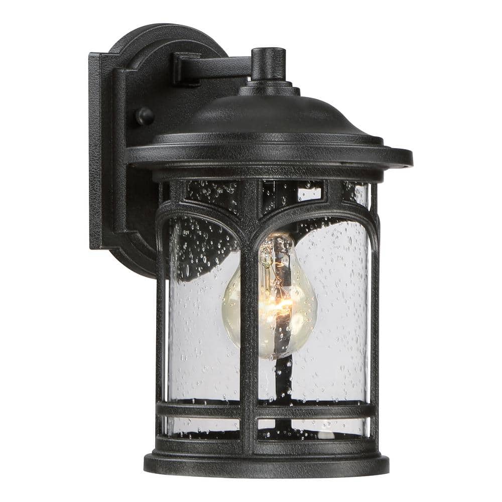 Mystic Black and Bronze Outdoor Wall Lantern with Seedy Glass