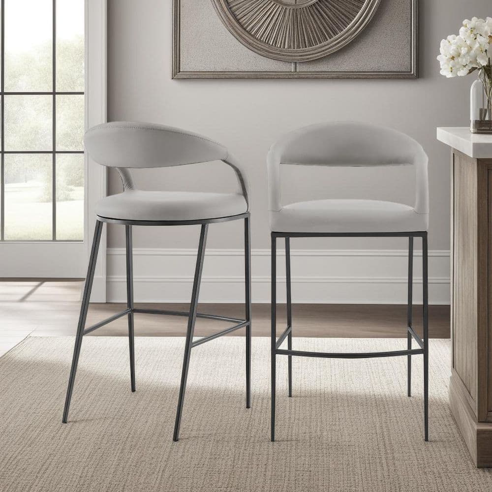 Ramona 26" Light Gray Faux Leather and Iron Counter Stool