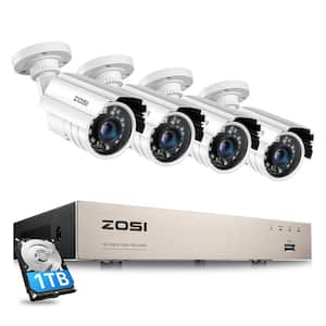 ZOSI 8-Channel 1080p 1TB DVR Security Camera System with 4 Wired Bullet ...