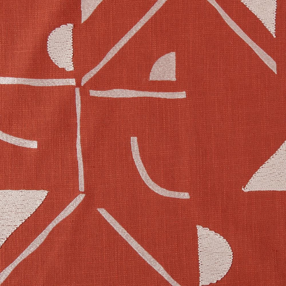 Orange and Ivory Geometric Embroidered Cotton Blend Throw Pillow