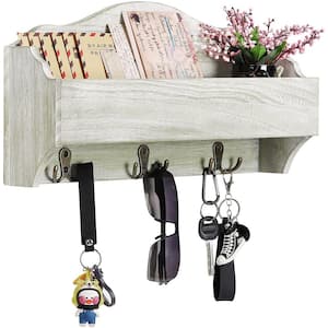 Grey Green Mail Holder Wall Mounted Mail Organizer with Tags and 3-Double Key Hooks Home Decor