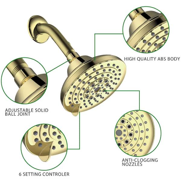 Tahanbath 1-Piece 6 Spray Bath Hardware Set with High Pressure Included Mounting Hardware in Brushed Gold