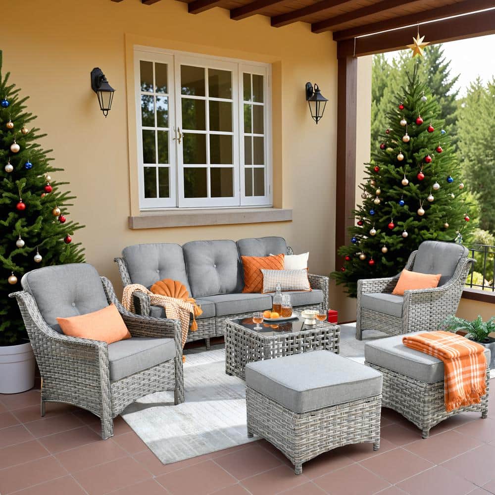 Denver 6-Piece Wicker Outdoor Furniture Patio Conversation Sofa Set with a Solar LED Table and Dark Grey Cushions price history on PriceWatchPro