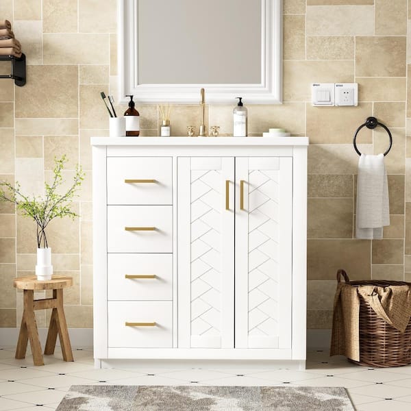 Cuschoice 30 in. Bathroom Vanity with Ceramic Sink Combo, Solid