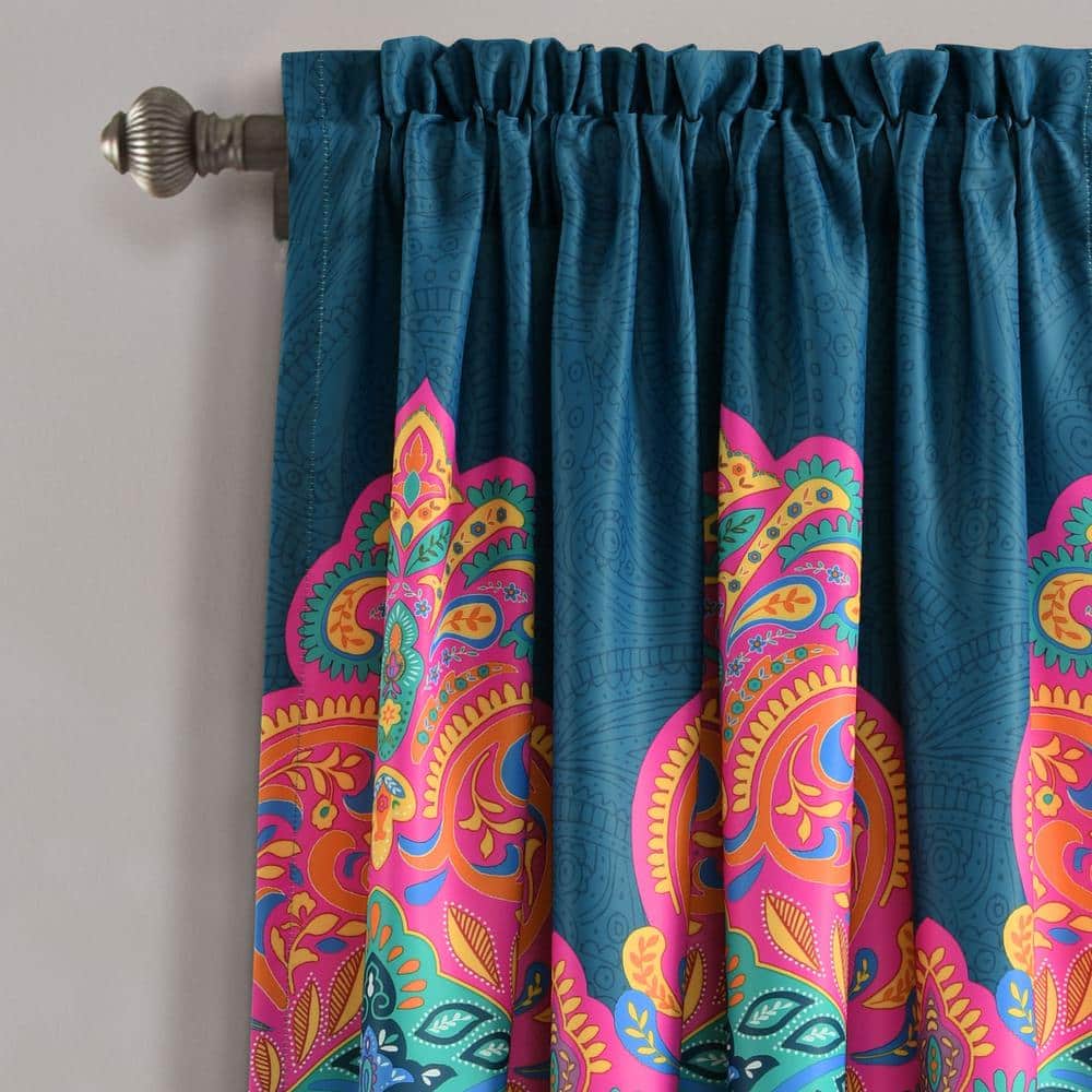 Boho Chic Navy Polyester Blackout Window Panels with Rod Pocket