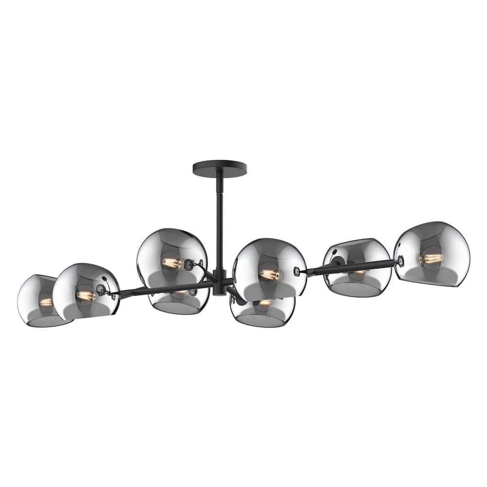 Willow 48 in. 8 Light 60-Watt Matte Black/Smoked Solid Glass Pendant Light price history on PriceWatchPro