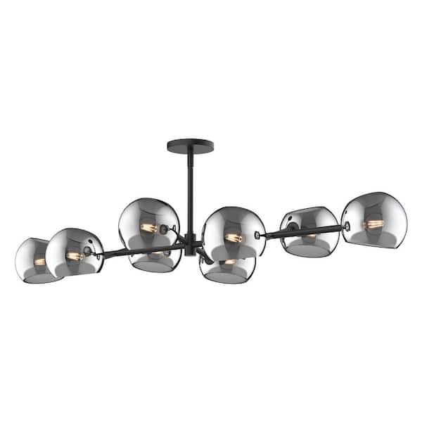 ALORA MOOD Willow 48 in. 8 Light 60-Watt Matte Black/Smoked Solid Glass Pendant Light