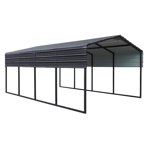 12 ft. W x 20 ft. D Outdoor Metal Carport with Horizontal Galvanized Steel Roof in Black