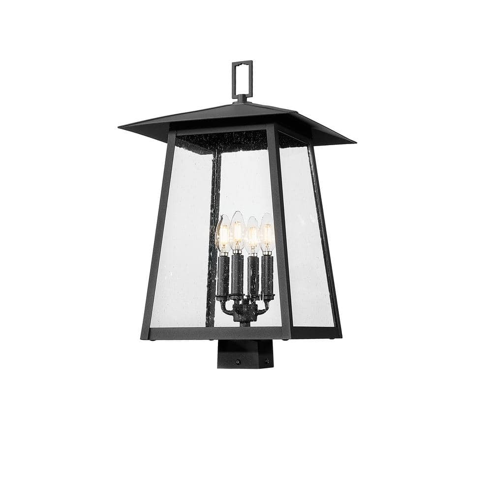 Rainer 4-Light Black Aluminum Hardwired Outdoor Marine Grade Post-Light wit
