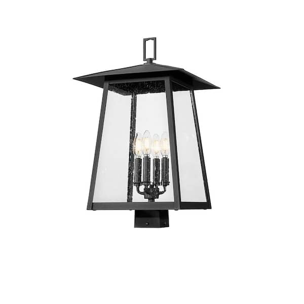 Filament Design Rainer 4-Light Black Aluminum Hardwired Outdoor Marine Grade Post-Light with no bulbs included