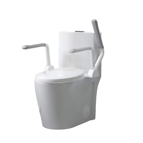 12 in. 1-piece 1.1/1.6 GPF Dual Flush Elongated Toilet in Gloss White Seat Included with Foldable Handles
