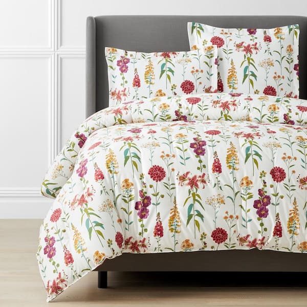 The Company Store Legends Hotel Ivory Multi Flower Garden Queen Wrinkle-Free Sateen Comforter