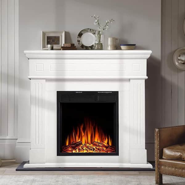 Unbranded - 43 in. Freestanding Wooden Surround Electric Fireplace in Cream with Remote Control