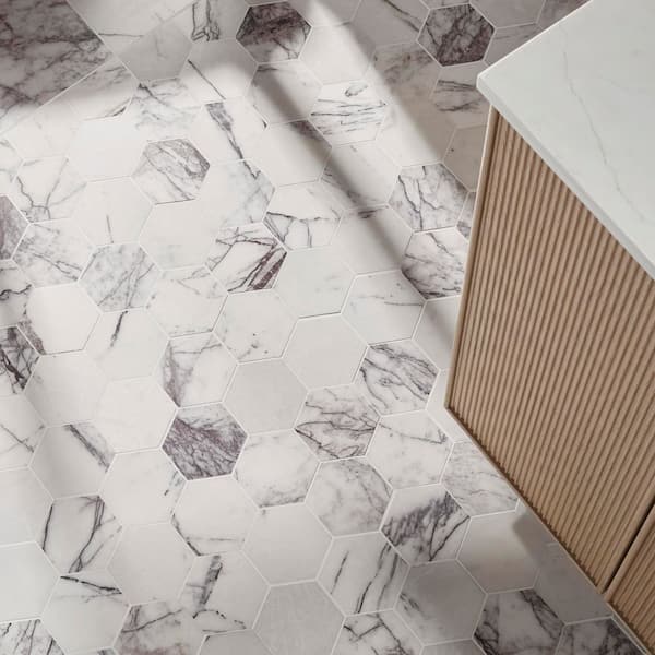 Etherea Lilac 12 in. x 12 in. Hexagon Polished Marble Mosaic Floor and Wall Tile (1 sq. ft./Sheet)