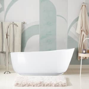 Beziers 59 in. Solid Surface Resin Stone Flatbottom Freestanding Bathtub in Glossy White