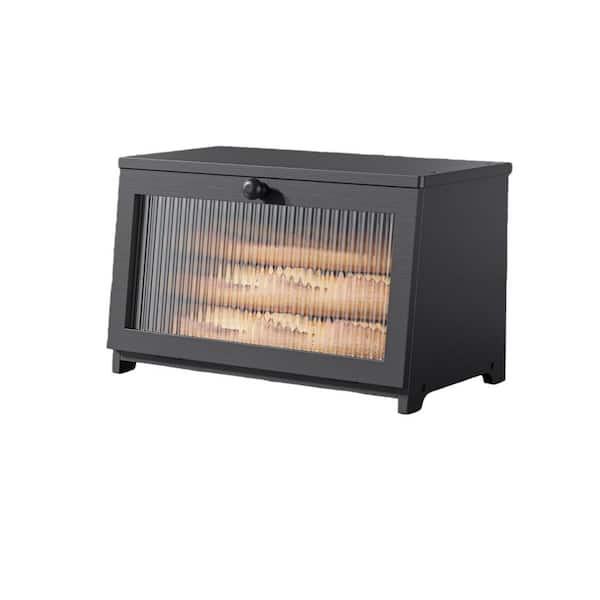1 Piece Large Capacity Bread Box with Window Black Wooden Bread Box Set for Kitchen Countertop Pantry Cabinet