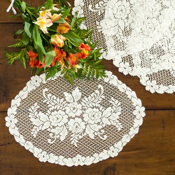 Vintage New Doilies Doily Placemat Heritage Lace Rose Placemats Ecru Off-White 