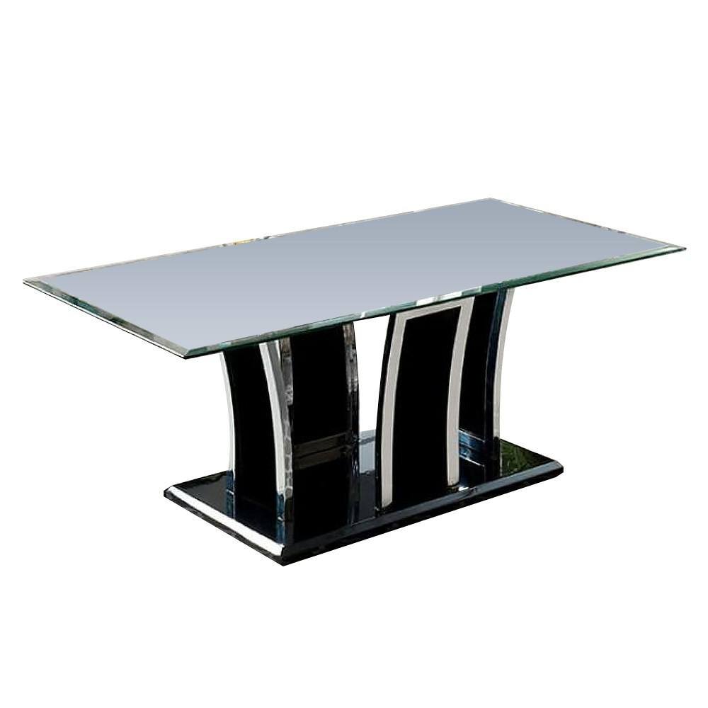 Glossy Black Glass Top Rectangle Coffee Table with Chrome Trim