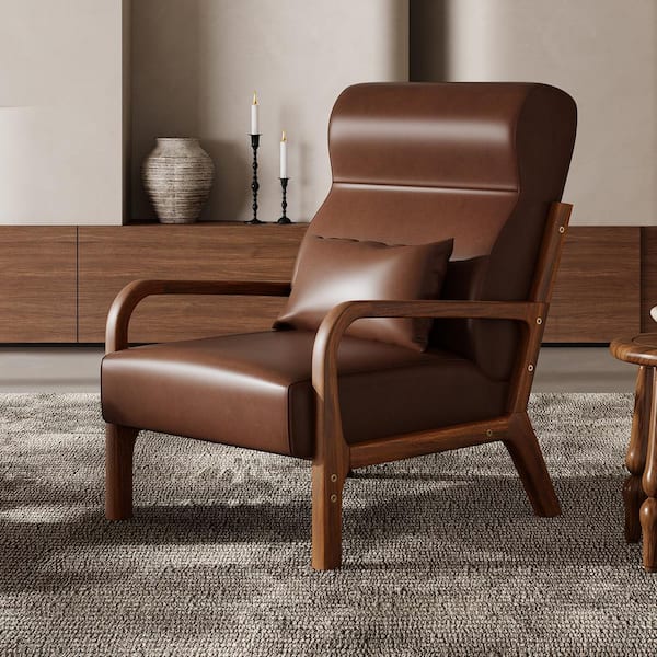 Bestier 25.98 in. W Wood Frame Armchair PU Upholstered Living Room Chairs With 2-Armrest Pillow in Dark Brown(set of 1)