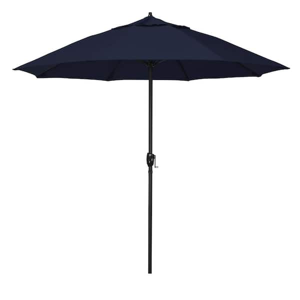 California Umbrella 9 ft. Bronze Aluminum Market Patio Umbrella with Fiberglass Ribs and Auto Tilt in Navy Blue Pacifica