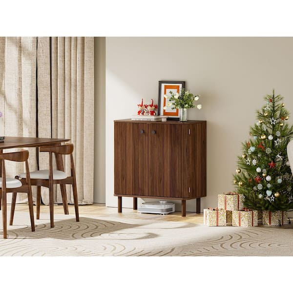 Wavagoo 31 in. W x 15.7 in. D x 34 in. H Assembled Base Kitchen Sideboard Buffet Cabinet in Walnut and 2 Doors