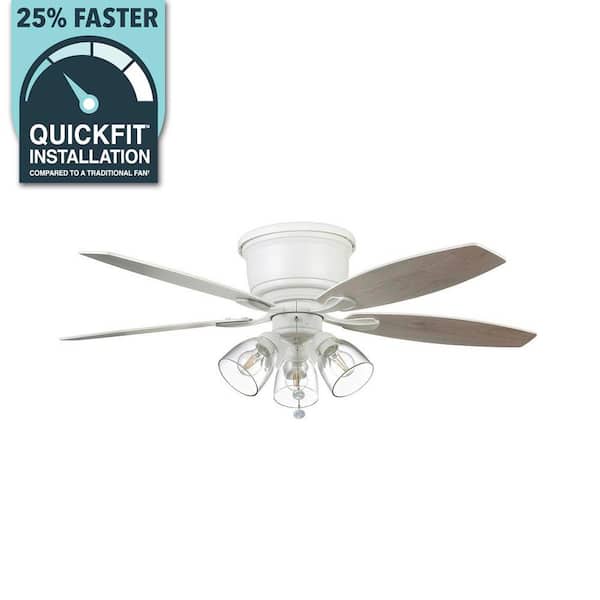 Hampton Bay Stoneridge 52 in. Indoor LED Matte White Hugger Ceiling Fan with Light Kit, 5 Reversible Blades and Reversible Motor