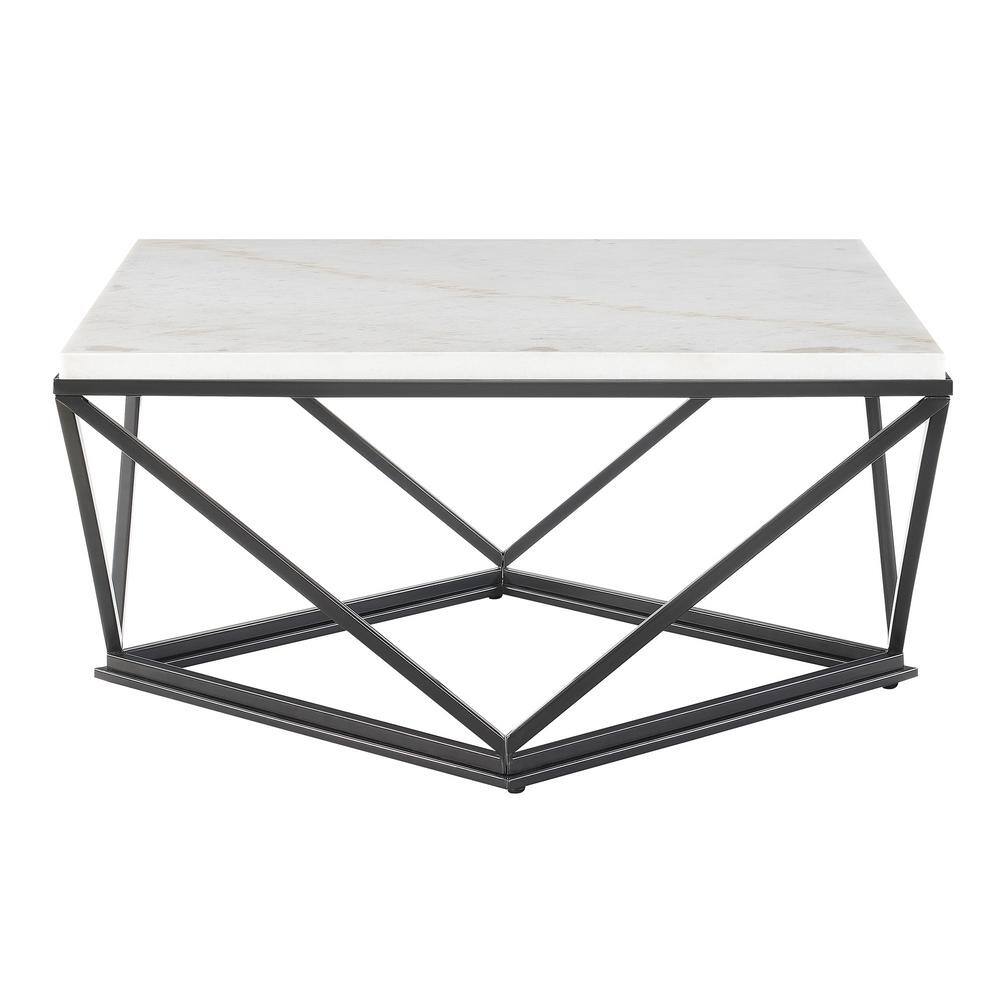 Conner White Marble and Black Metal 2-Piece Table Set