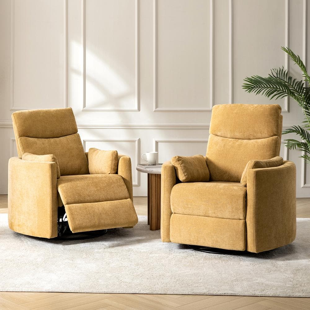 JAYDEN CREATION Flora Mustard Contemporary Swivel Rocker Power Recliner ...