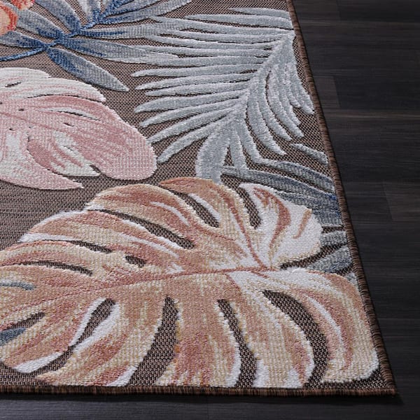 Bloom Brown 10 ft. x 14 ft. Leaf Tropical Botanical Indoor/Outdoor Area Rug