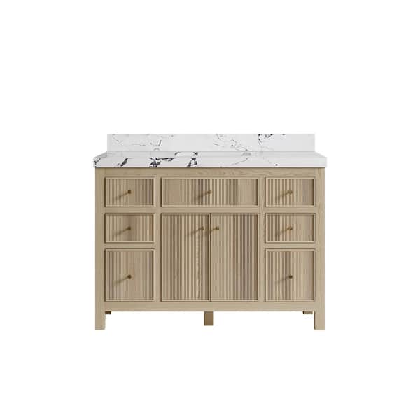 Willow Collections Sonoma Oak 48 in. W x 22 in. D x 36 in. H Single Sink Bath Vanity in White Oak with 2 in. Viola Night Qt. Top