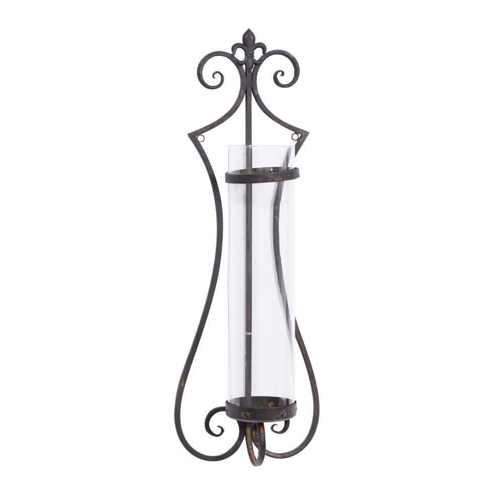 Elegant Black Metal and Glass 31" Traditional Hurricane Candle Lantern