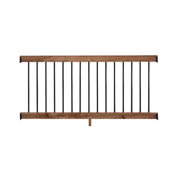 6 ft. Walnut-Tone Southern Yellow Pine Rail Kit with Aluminum Round Balusters