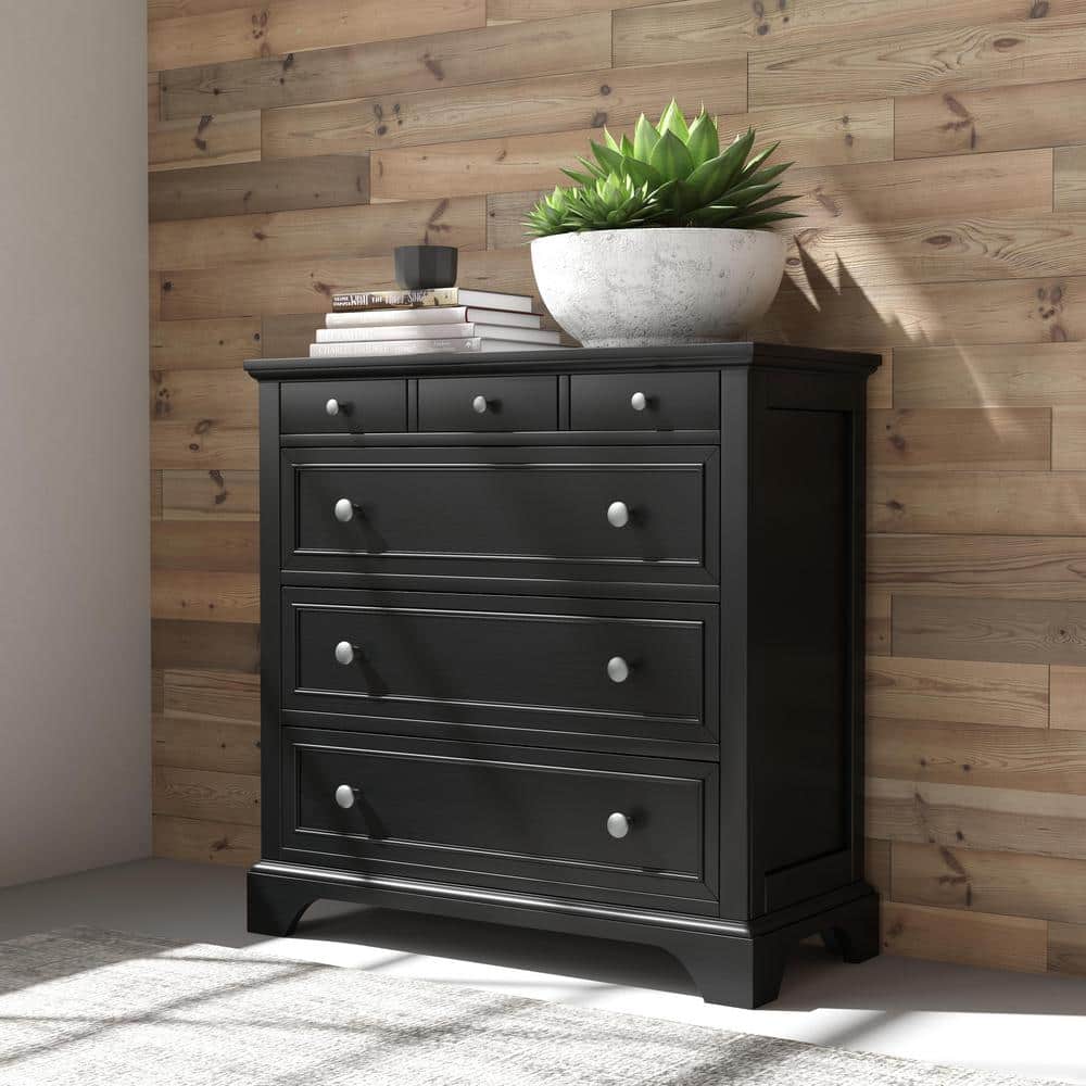 Black Hardwood and Engineered Wood Chest with Felt Lined Drawer