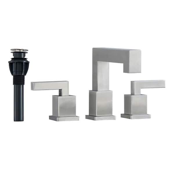 2-Handle 8 in. Widespread Bathroom Sink Faucet with Pop Up Drain Assembly and Lead-Free Supply Hose,Brushed Nickel